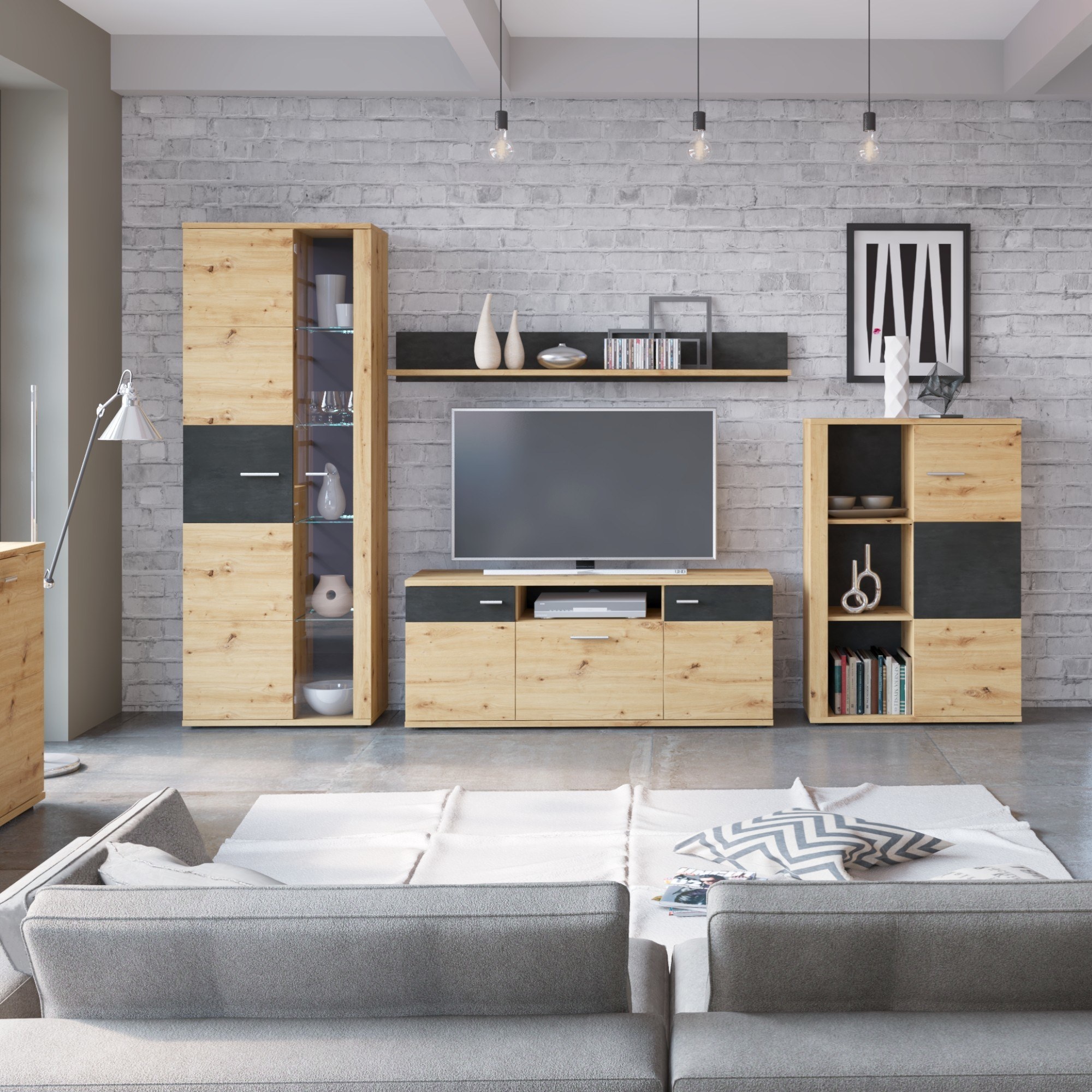 TV komoda NICOLAS – dub artisan, výška 59 cm
